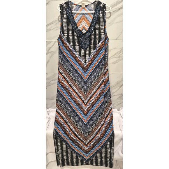 Jennie & Marlis 2X Colorful Bead Embellished Maxi Dress Geometric Sleeveless - Picture 8 of 8
